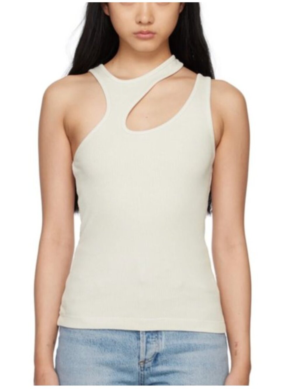AGOLDE Athena Cutout Ribbed Stretch Cotton and Lyocell-Blend Tank Medium
